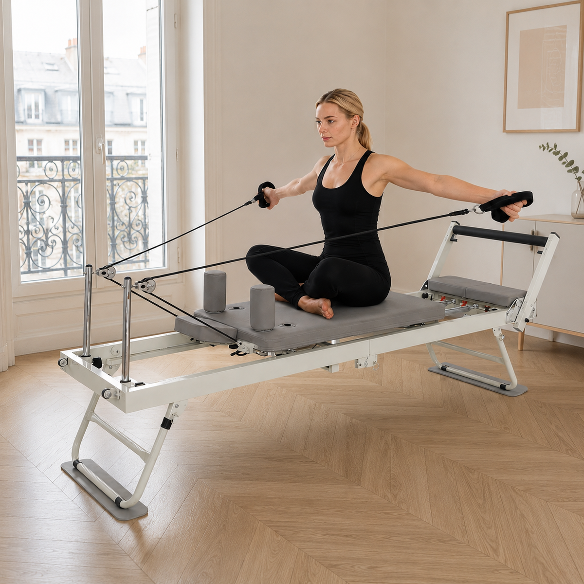 Pilates reformer pliable